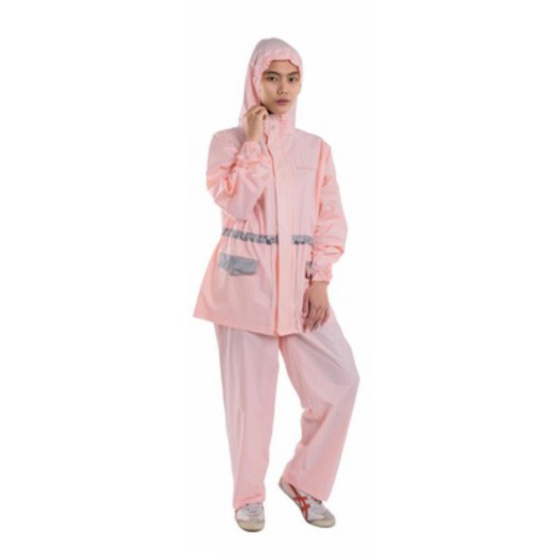 Jas Hujan Setelan Model Parka / Tali Serut Fashionable Warna Pastel
