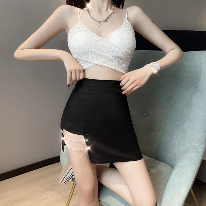 (S-XXL) pearl skirt highwaist rok wanit asimetri R770R