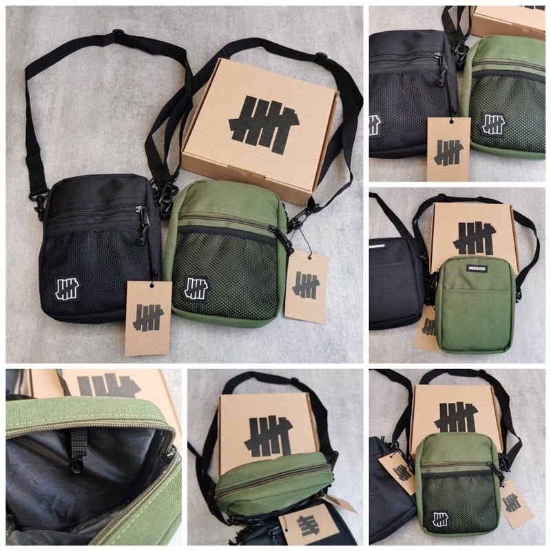 Sling Bag Pria Undefeated Kanvas Black Green With Box