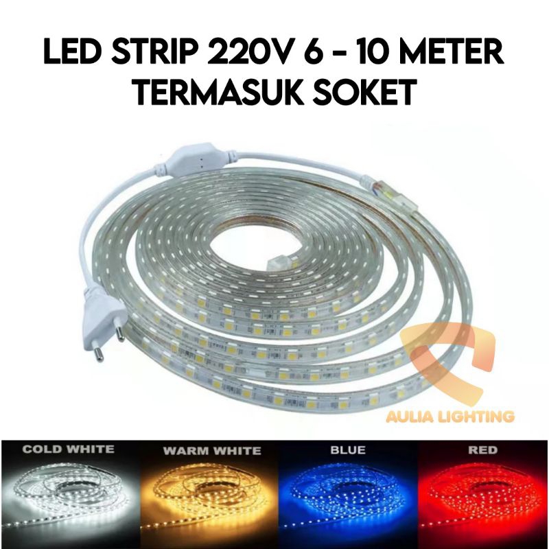 PAKET LAMPU LED SELANG KOTAK SMD 5050 6M 7M 8M 9M 10M 10 METER HIAS PUTIH KUNING MERAH BIRU HIJAU PINK UNGU BIRU ICE OUTDOOR HIAS PLAFON CEILING KAMAR TIDUR MINIMALIS LED SNI EMICO 220V