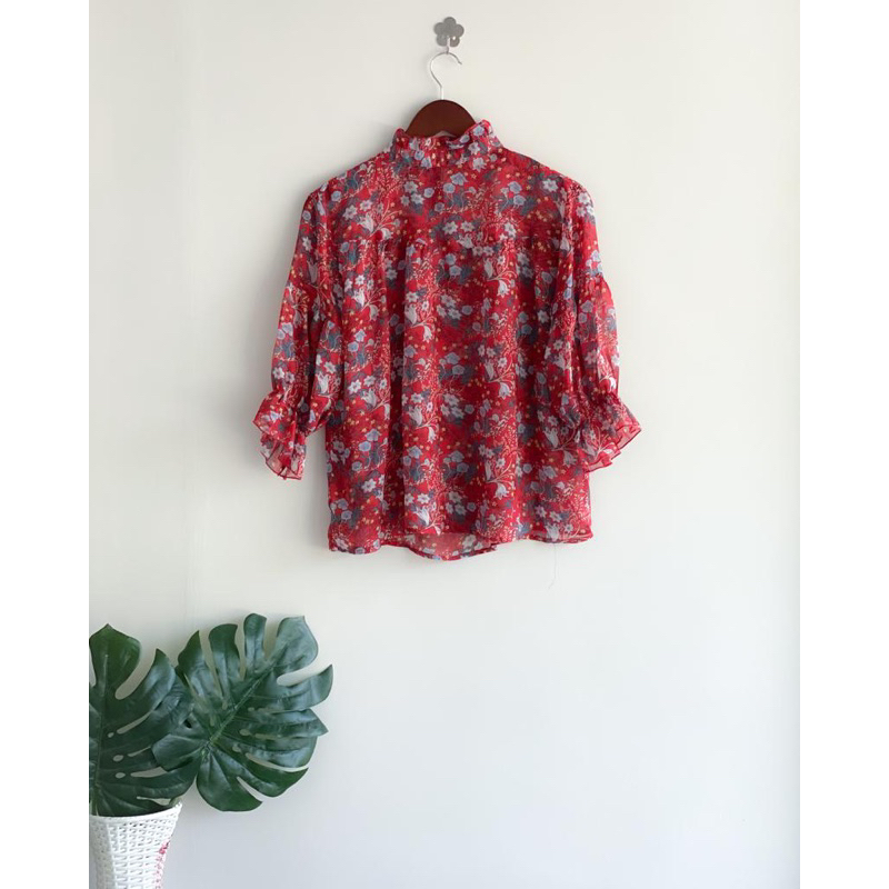 blouse motif bunga sifon import