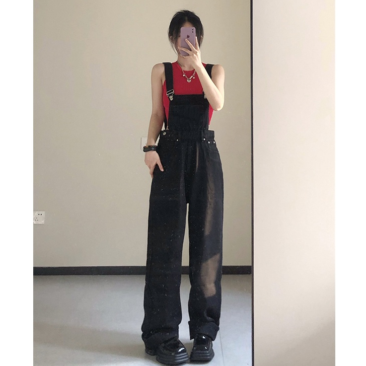 jumpsuit jeans wanita korean style oversize vintage polos premium kekinian casual celana kodok jeans wanita