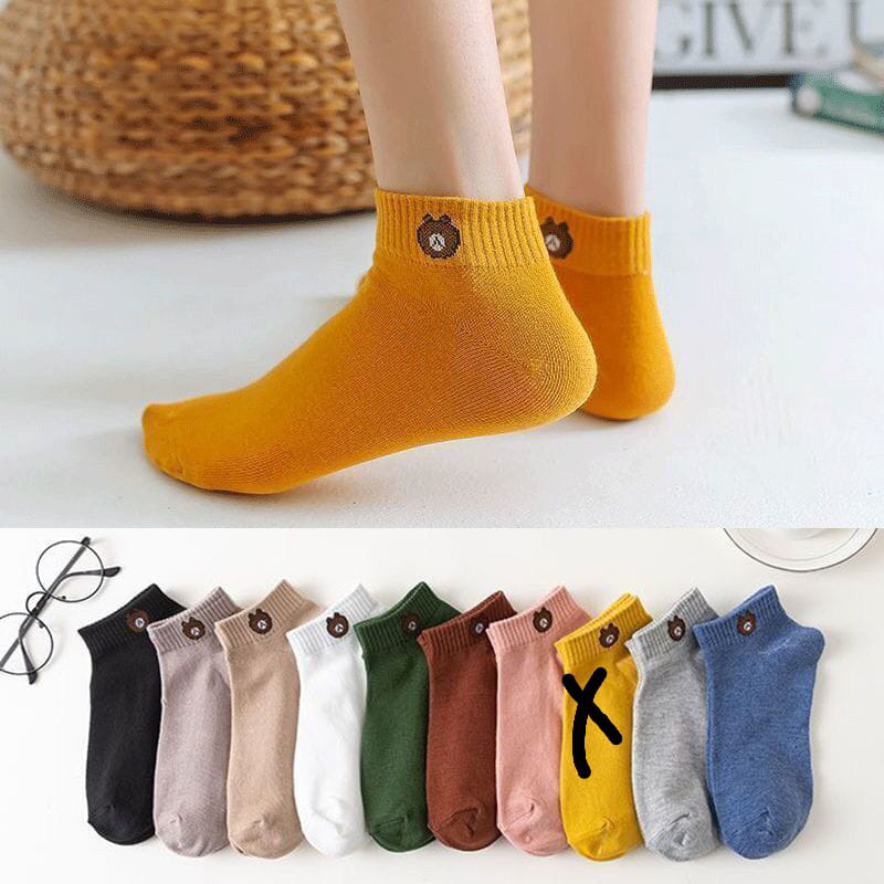 Kaos Kaki Fashion Unisex Motif Line Beruang Brown Wanita Pria Murah