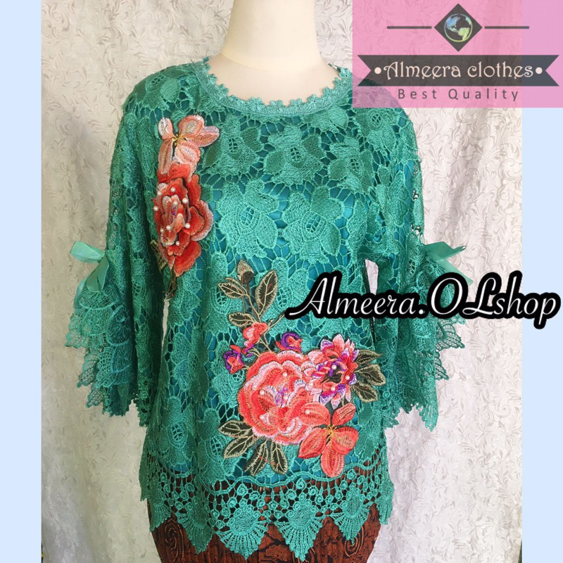 atasan brokat import bordir bunga / blus brokat