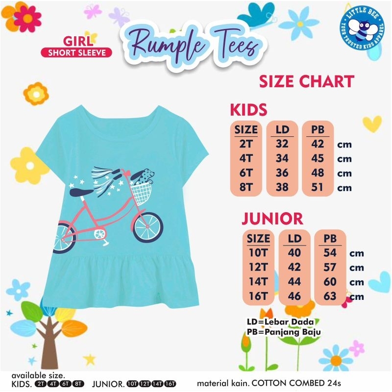 Kaos Anak Perempuan Lengan Pendek 10-16 Tahun