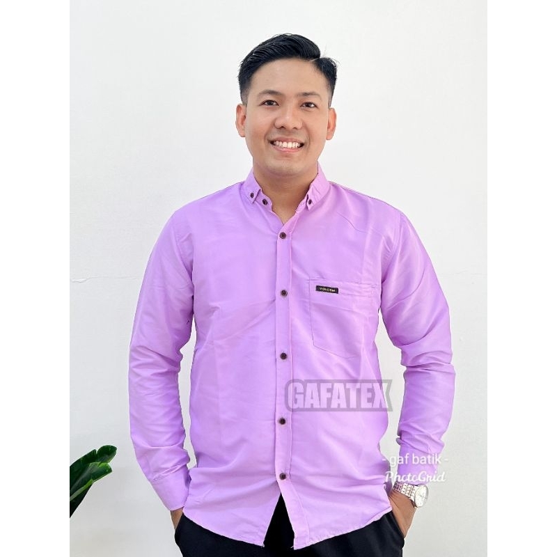 kemeja cowok polos lengan panjang slimfit hem pria kantor hitam navy putih maron army