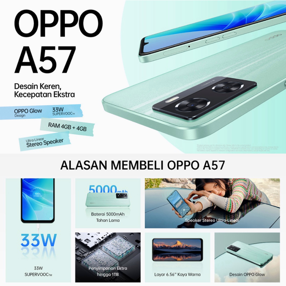 HP OPPO A57 Ram 6/128GB Smartphone 4G GSM 6.56 inches Dual SIM 8MP+13MP Handphone Indonesia