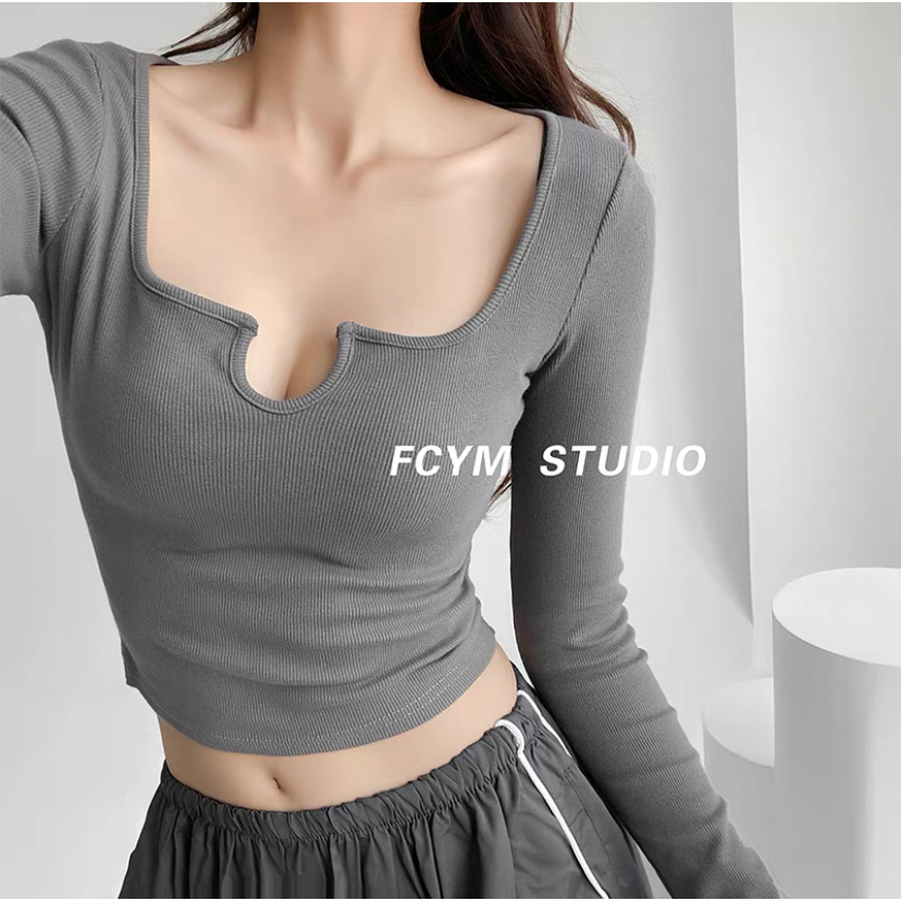 [Premium] Square Neck Long Sleeve Crop Top  7287 (S/M/L)