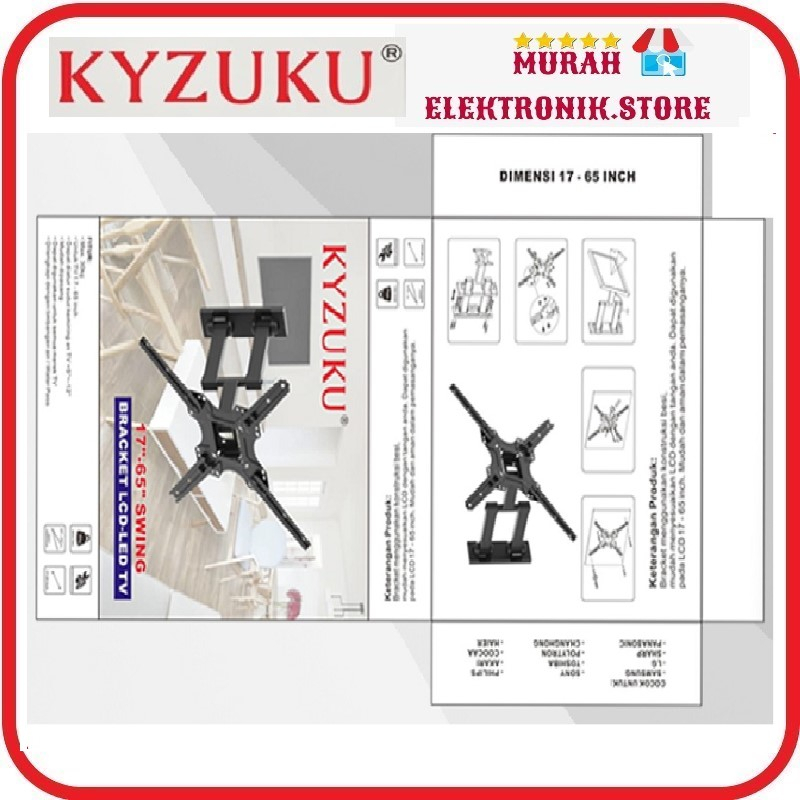 KYZUKU Bracket LCD LED TV 17&quot; - 65&quot; swing - Braket tv multi untuk semua merek TV