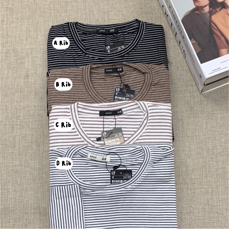 Dwistuff Basic tee kaos lengan panjang katun rib wafer rajut