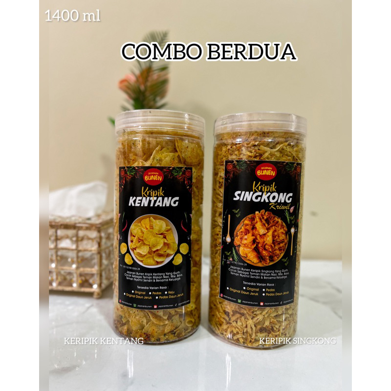 

PAKET COMBO KERIPIK KENTANG & KERIPIK SINGKONG JAJANAN BUNEN