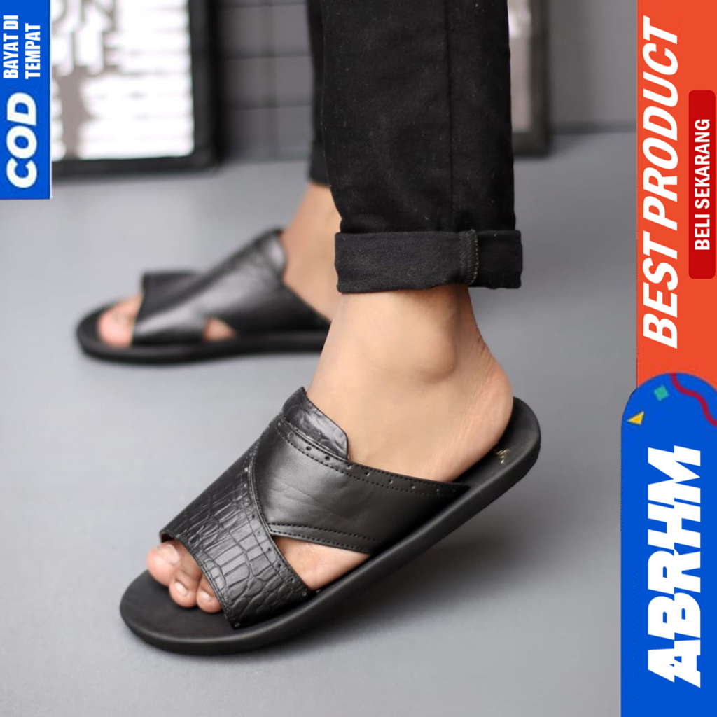 Sandal Slide Pria Kulit Asli Dewasa Sendal Selop Distro Abrhm