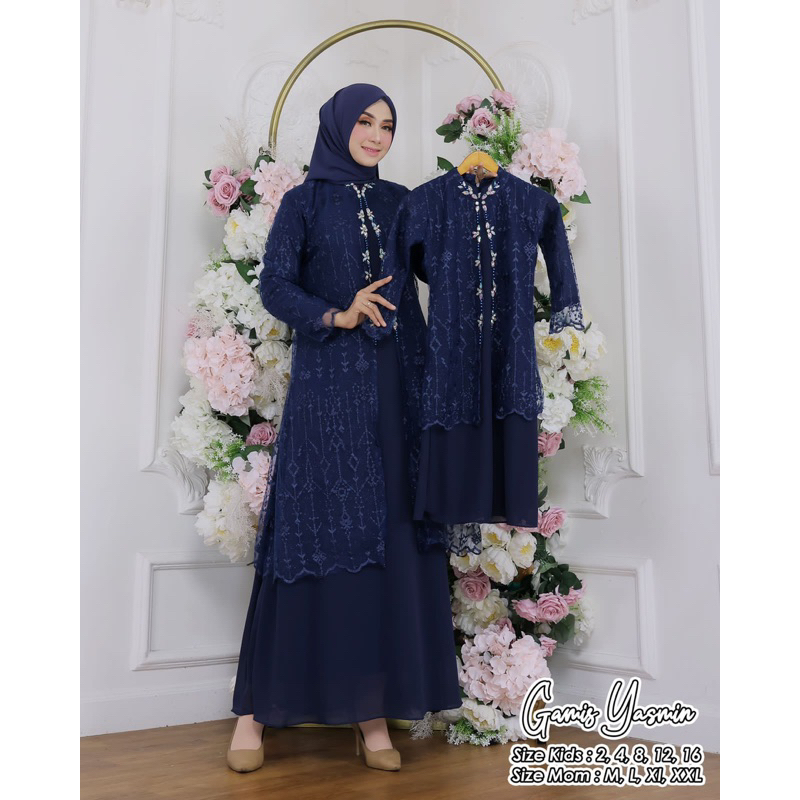 Permata Olshop / Couple Gamis Yasmin / Kebaya Couple Ibu dan Anak Perempuan / Kebaya Gamis Modern / Gamis Pesta Mewah / Gamis Kebaya Couple / Kebaya Gamis Anak