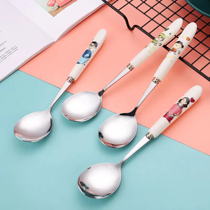 Sendok Makan Korea Motif Stainless Steel Sus 304 Premium Korean Spoon Makanan Alat Makan Karakter Motif TERMURAH TERLARIS