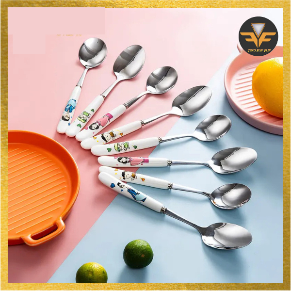 Sendok Makan Korea Motif Stainless Steel Sus 304 Premium Korean Spoon Makanan Alat Makan Karakter Motif TERMURAH TERLARIS