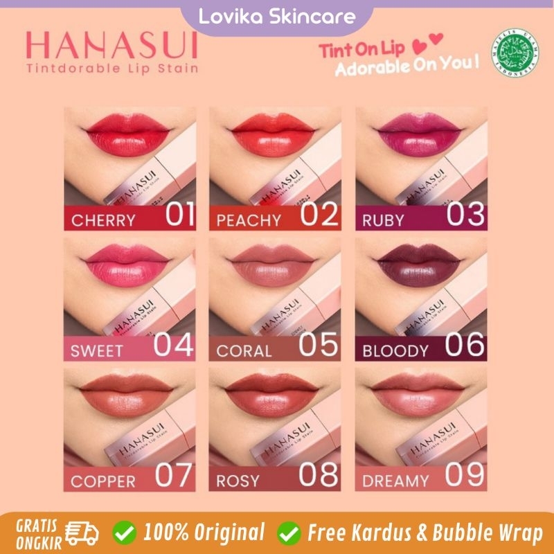 (SIAP KIRIM) HANASUI TINTDORABLE LIP STAIN  LIPTINT 3.5 GRAM 100% ORIGINAL BPOM BISA COD SHADE CHERR
