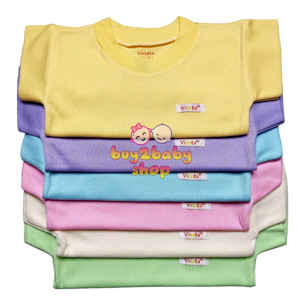 6 PCS Kaos Oblong Bayi Vinata warna polos bahan katun halus lembut usia 0-2 Tahun isi 1-6 Kaos