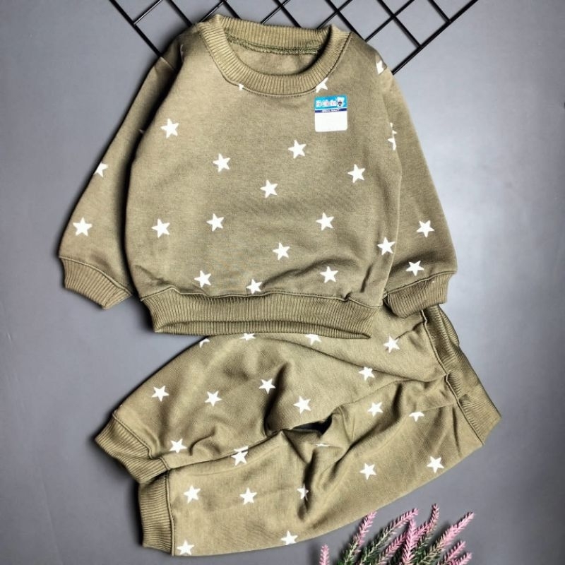 setelan sweater fleece bayi 3-12 bulan motif stars