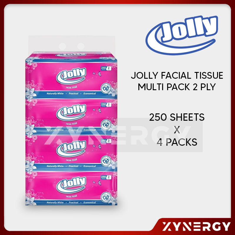 Jolly Facial Tissue 250 Sheets 2 Ply [4 Pack]