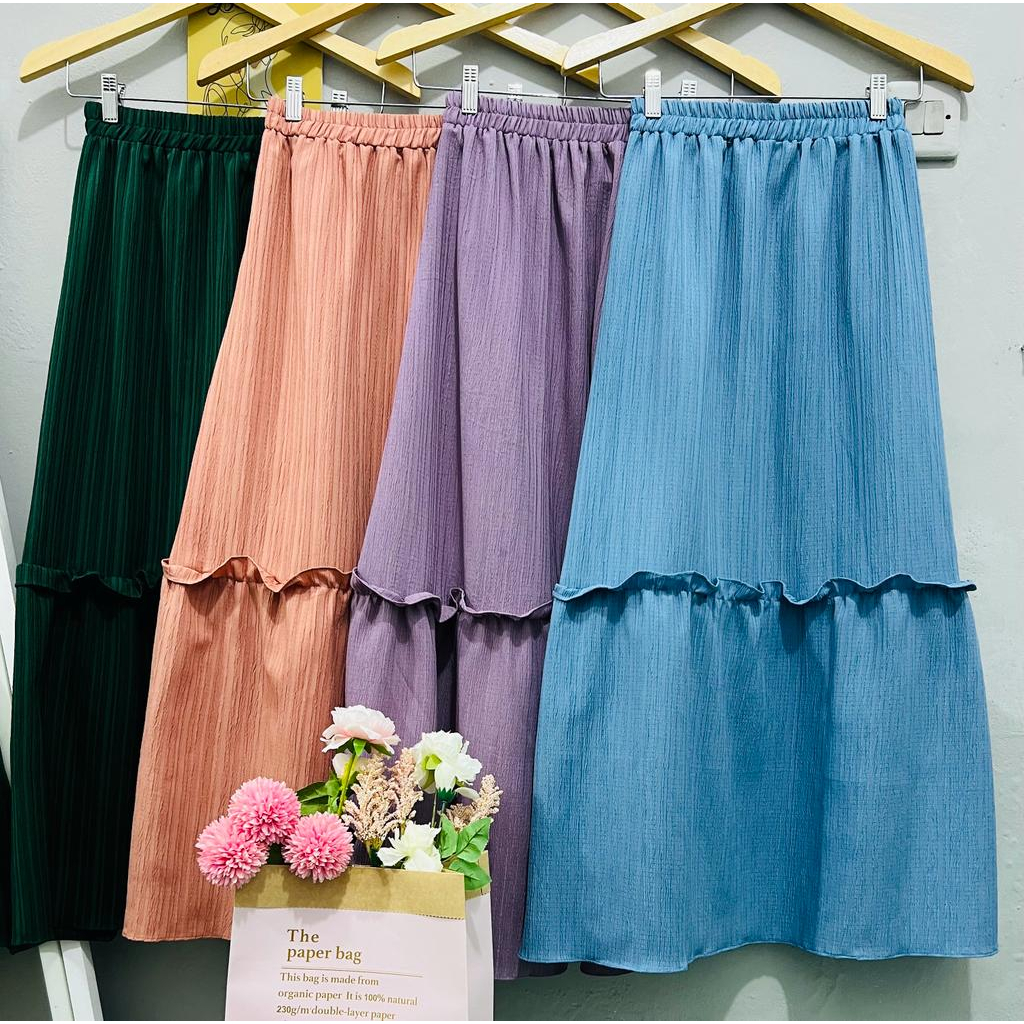 Cherry_ Long skirt ladycrush | rok wanita korea | rok rempel 2 susun