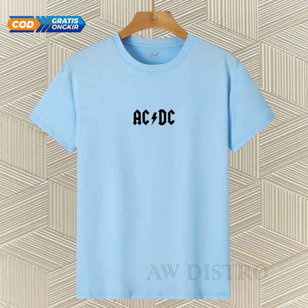 COD Baju Kaos Distro Acdc Text Hitam Premium Quality Lengan Pendek