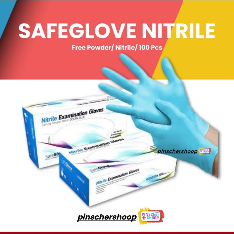 SARUNG TANGAN NITRILE OCEAN BLUE SAFEGLOVE HANDSCOON NITRILE TANPA BEDAK BOX 100 PCS XS/S/M/L