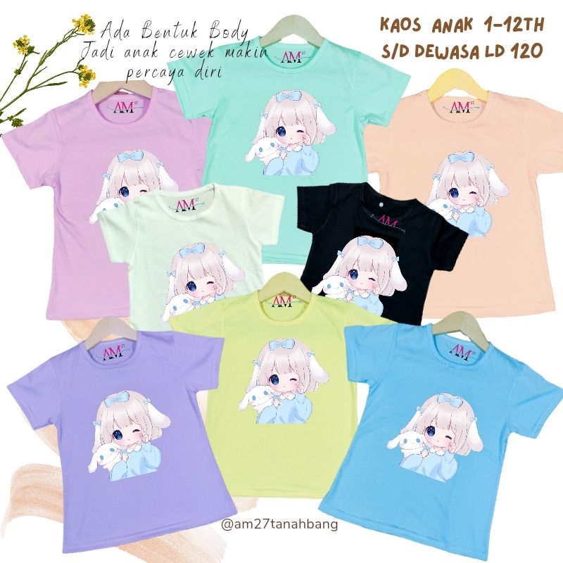 Baju kaos anak cewek 3-12 tahun sampai dewasa jumbo motif Cinnamoroll