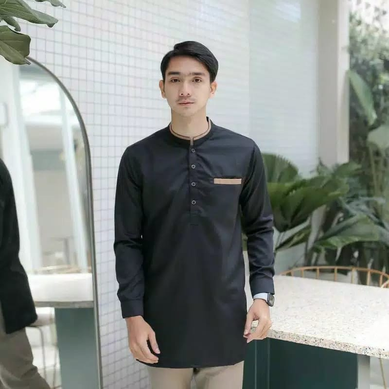 Baju Muslim Pria Dewasa Lengan Panjang Baju Koko Motif Garis Terbaru Size M L XL XXL