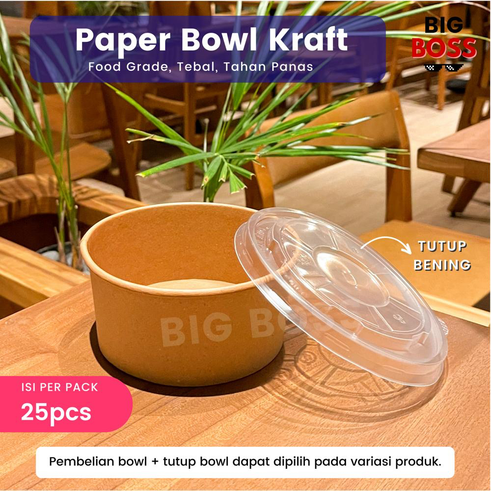 [ISI 25PCS] Paper Bowl Kraft Coklat Laminasi / Mangkok Kertas  + Tutup / Paper Rice Bowl