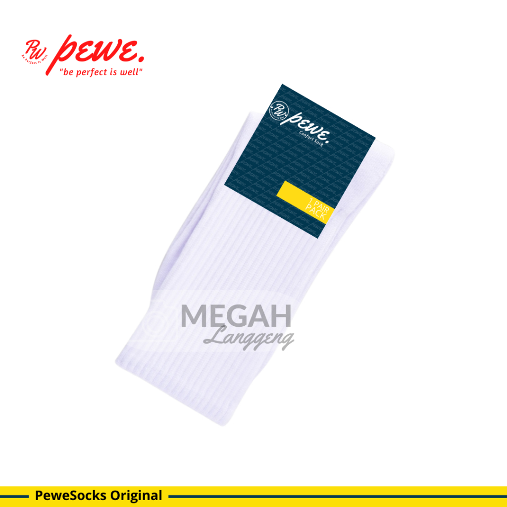 Pewe Kaos Kaki Olahraga wanita / pria , Extra Tebal, Panjang Sebetis, Polos / Kaos kaki sport / olahraga tebal hitam putih panjang sebetis - athletic midcalf crew socks - Megah Langgeng