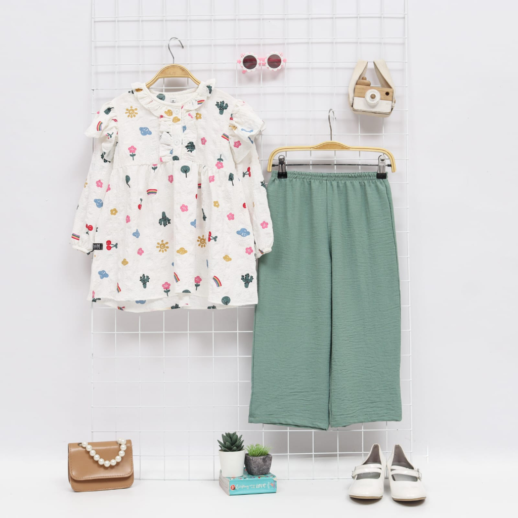 Salim Moslem -One Set La Queen Crinkle Print Mix Crinkle Polos 1-12 tahun