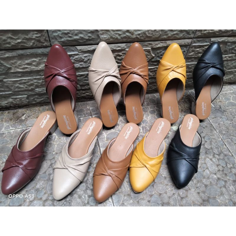 Sepatu mules wanita bahan kulit asli