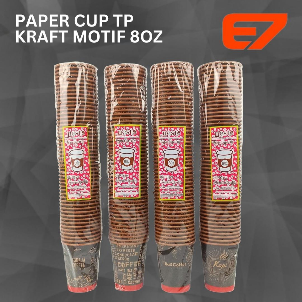 Paper Cup TP Kraft Motif Gelas Kertas Kraft Hitam 8oz (50Pcs/Pak)