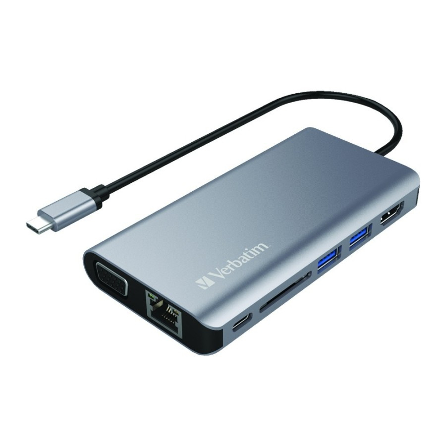 Verbatim Type-C Hub with VGA HDMI RJ45 USB3.0x2 PD 60W SD &amp; Earja