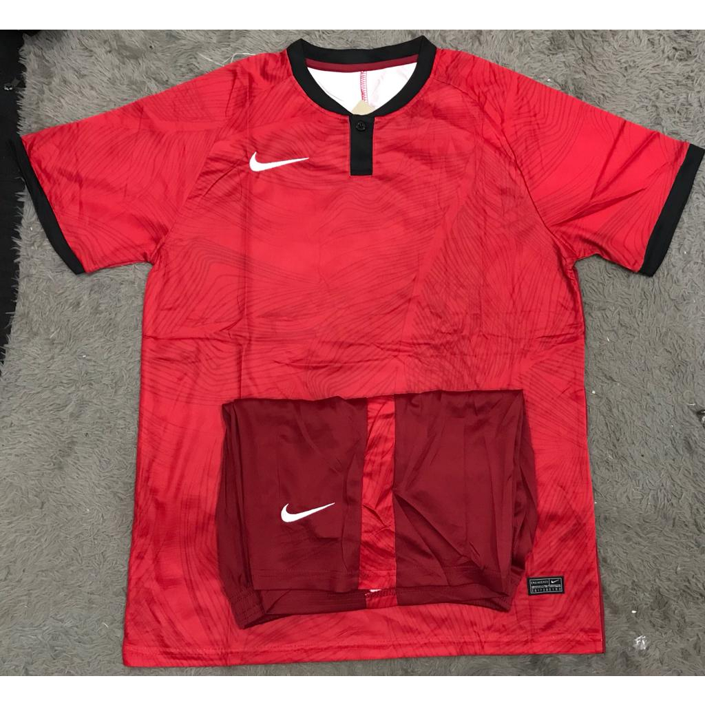 SETELAN BAJU FUTSAL SEPAK BOLA MERAH GARIS GRADE ORI IMPORT