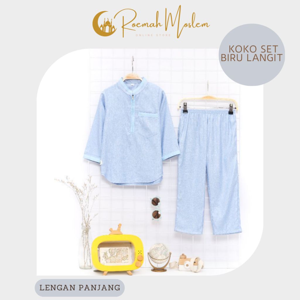 Salim_Moslem Baju Koko Anak Laki-Laki Lengan Panjang Warna Biru Langit