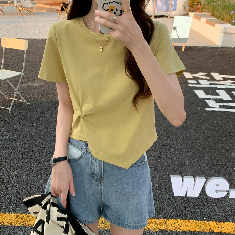 [5 Warna]EUNII T-shirt Atasan Tidak Teratur Kaos Lengan Pendek Wanita Korean Style