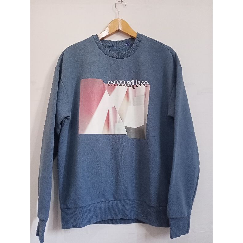 Crewneck Pria Tebal Merek Polham Warna Biru Tosca Cotton Fleece