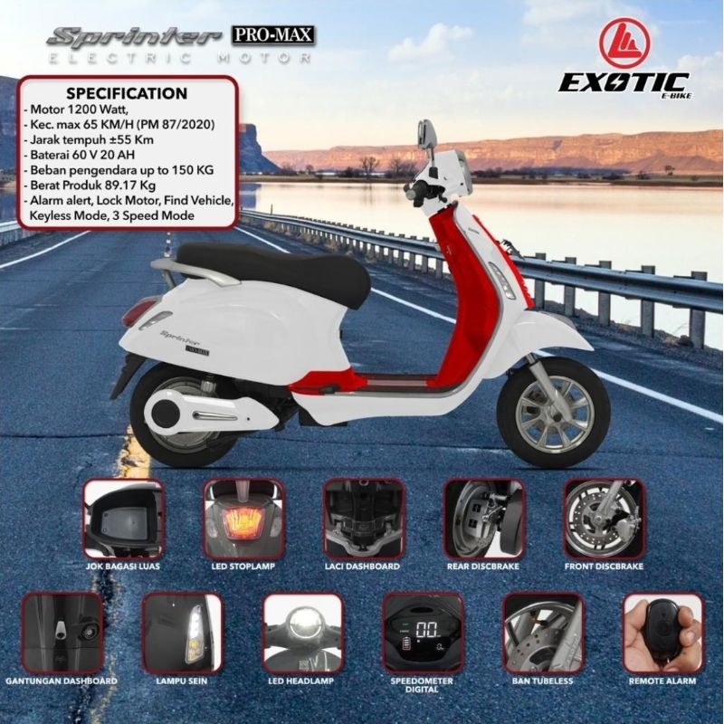 Sepeda Motor Listrik T3 Vespa Sprinter PRO MAX Scopy Pasific Exotic