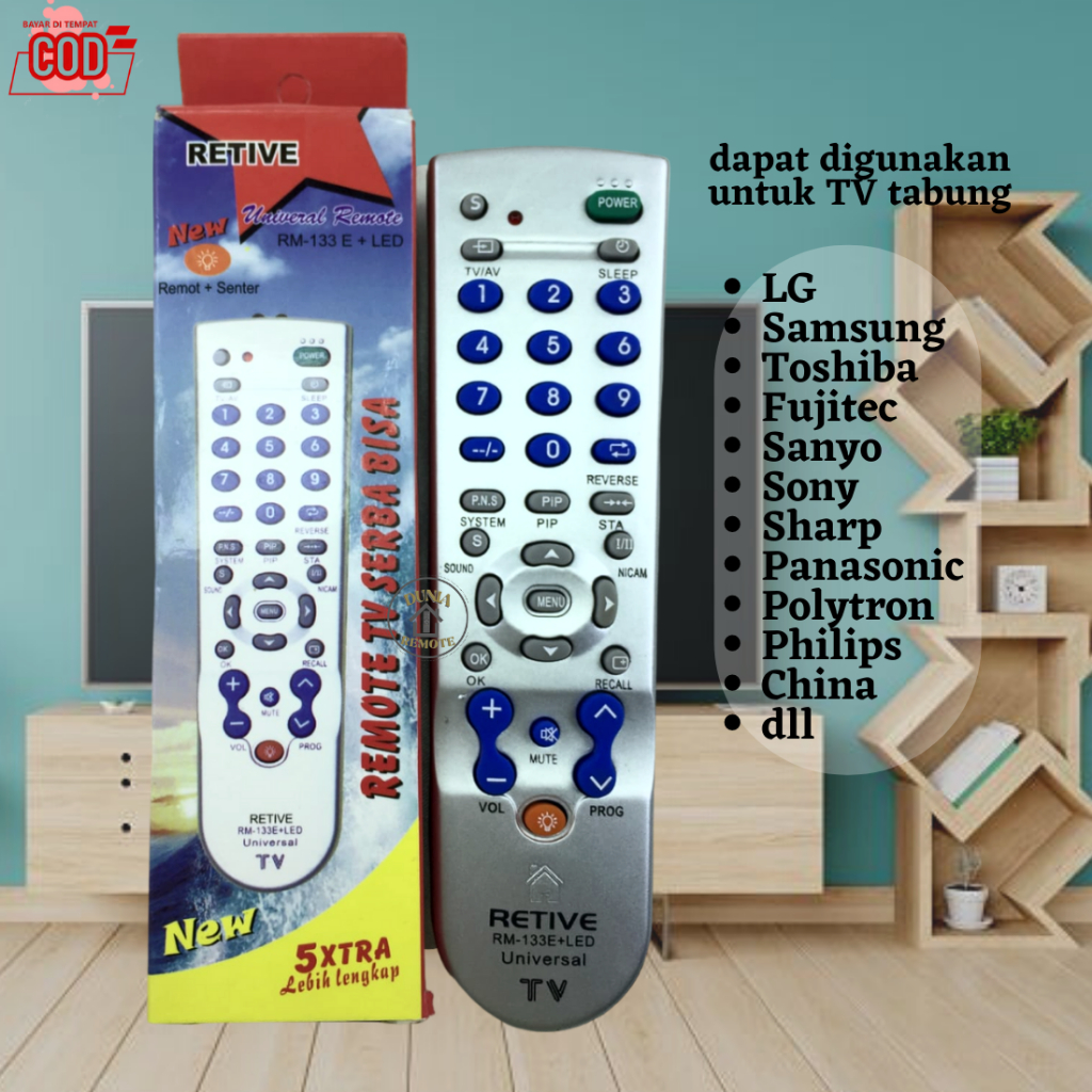 Remot Remote TV Tabung Multi Universal 133E RETIVE berbagai merk (fujitec, sanyo, akari, dll)