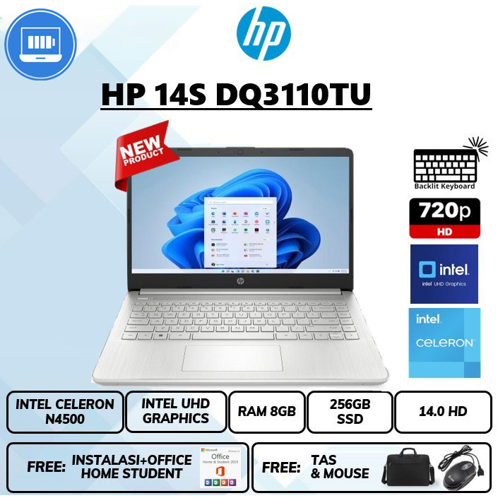 Laptop Hp 14s DQ3110TU N4500 keyboard blit  14 Inch