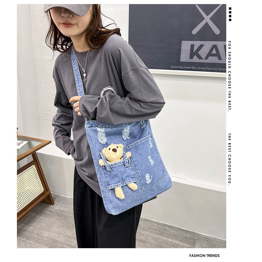 Funatic Tote Bag Jeans Denim Tas Wanita Aesthetic Import Fashion Selempang Korea FA1112