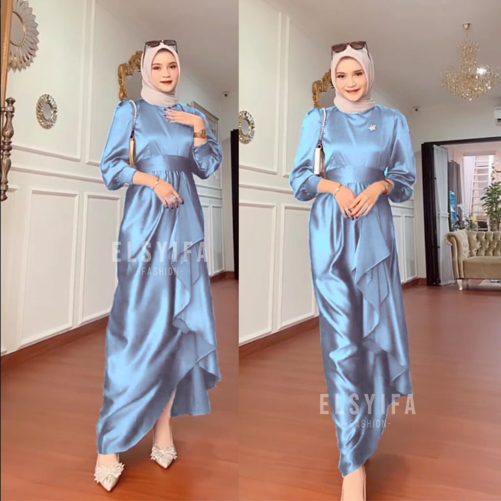 JUSI DRESS BRIDESMAID SATIN VELVET R.CAVALI PREMIUM SILK WEDDING DRESS + FREE BROSS BY ELSYIFA FASHION