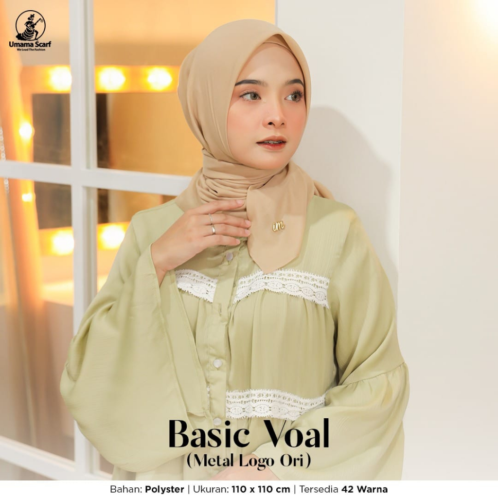 Jilbab Basic Voal Jahit Metal Logo Plat Gold Kerudung Voal Umama 110x110cm