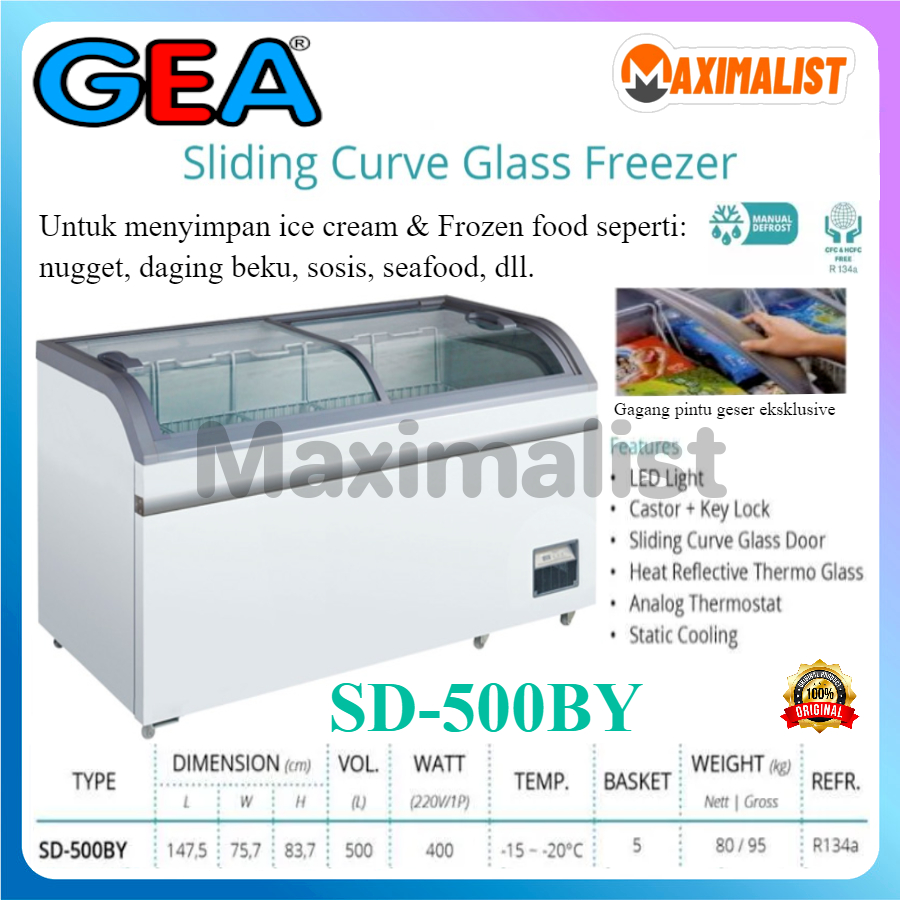GEA SD 500 BY Chest Freezer Box SD-500-BY Lemari Pembeku 500 L / FREEZER GEA SD-500BY Kaca Cembung S
