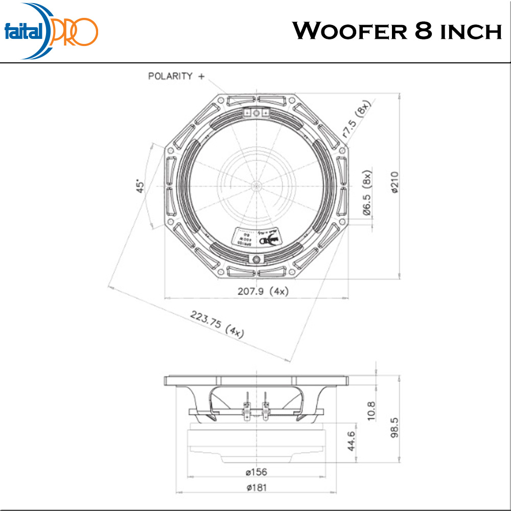 Faital Woofer Speaker Komponen 8 inch 8PR155 8 ohm Aluminum