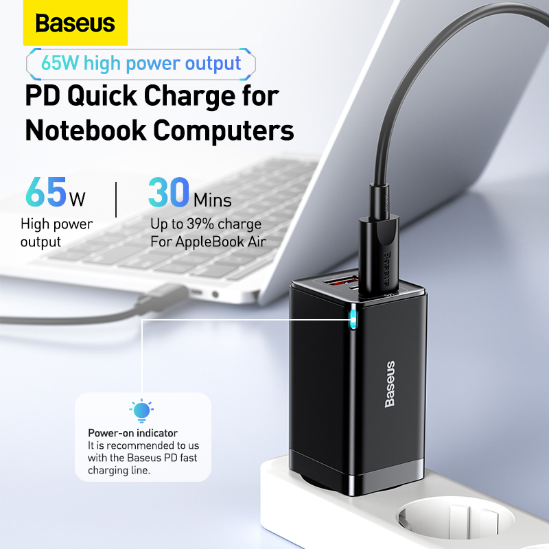 BASEUS Gan 5 Pro 65W Quick Charger 5 Port Dual Type C + USB 100W Kabel