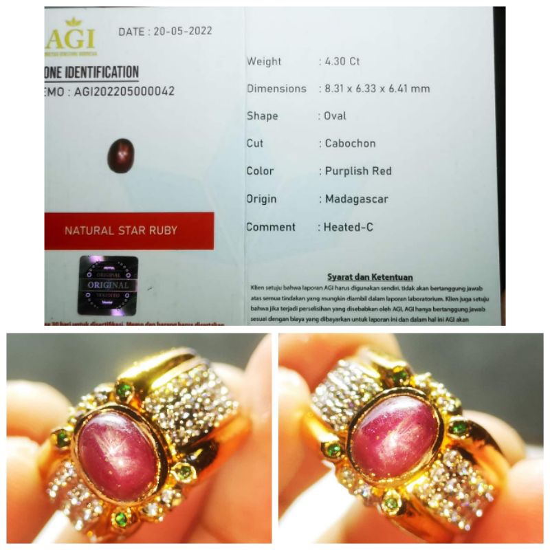 Natural Permata Purplish Red Star Ruby Madagascar High Qualty