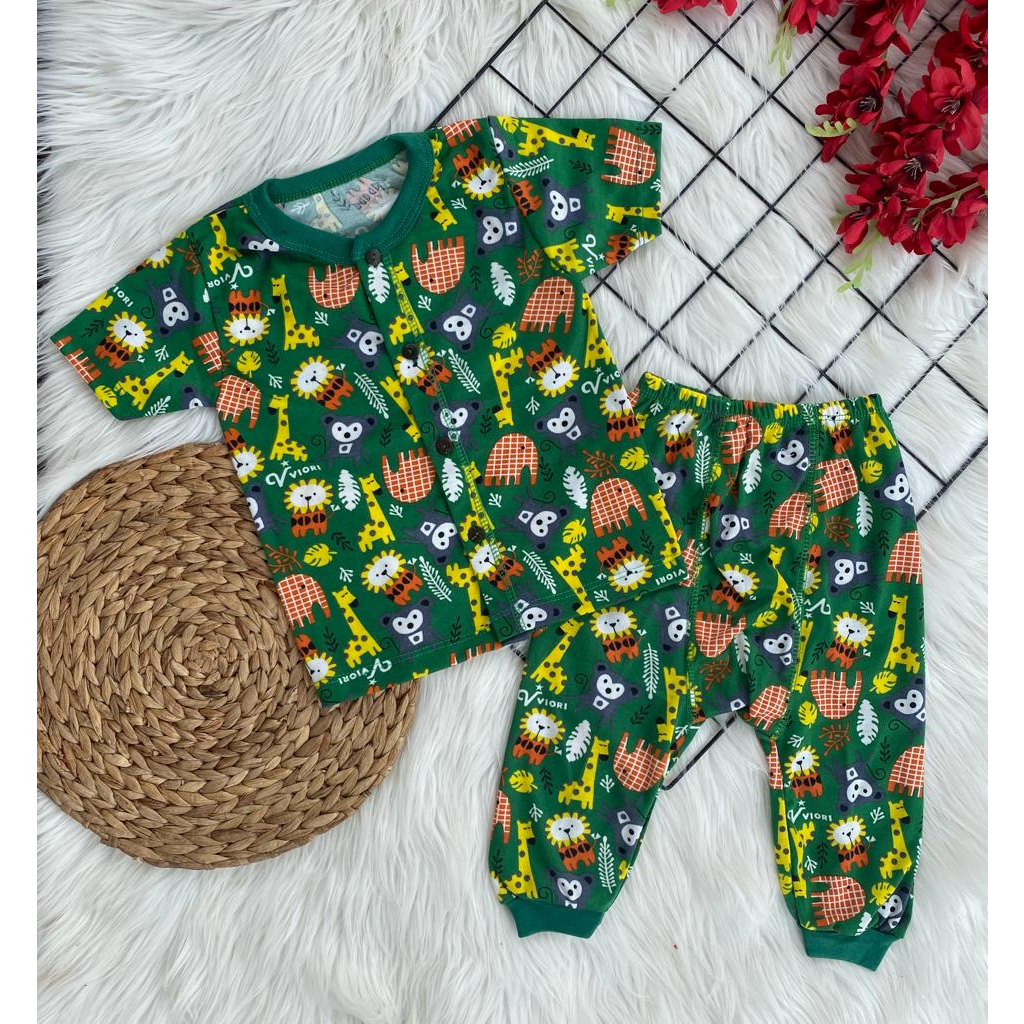 setelan baju anak laki laki perempuan lucu murah motif printing monkey PENDEK PANJANG (kancing depan) celana pampers 3-18 buan