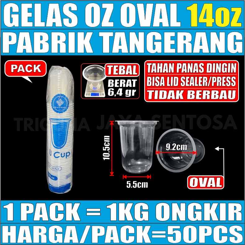 Gelas oz Oval 14oz Bening Cup Plastik Bulat Round Per Pack Murah